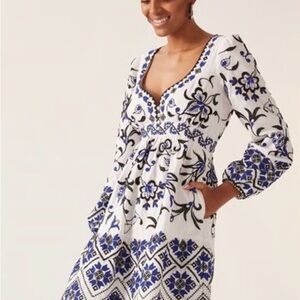Anthropologie Blue and Black Embroidered Dress